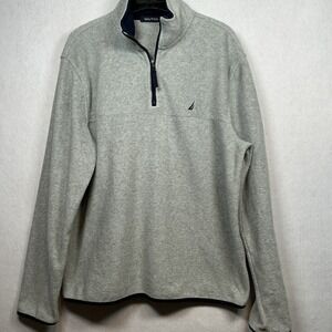 Nautica Men's Fleece Quarter Zip-Up Embroidered Neck Gray Sweatshirt Sz M